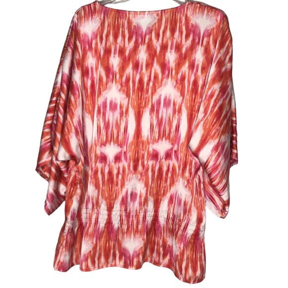 Chicos Tunic Top Abstract Print Dolman Sleeve Blouse Orange Pink Size 3 XLarge - Picture 2 of 8
